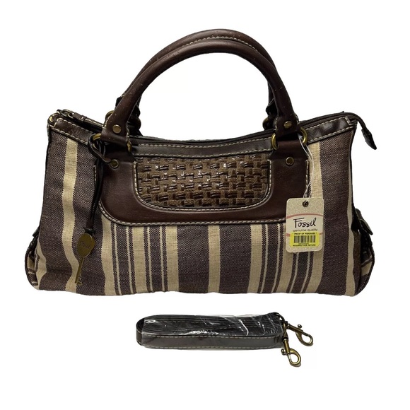 Fossil Reedan Stripe Deadstock Vintage Y2K Striped Satchel Bag Purse Woven - Picture 1 of 16